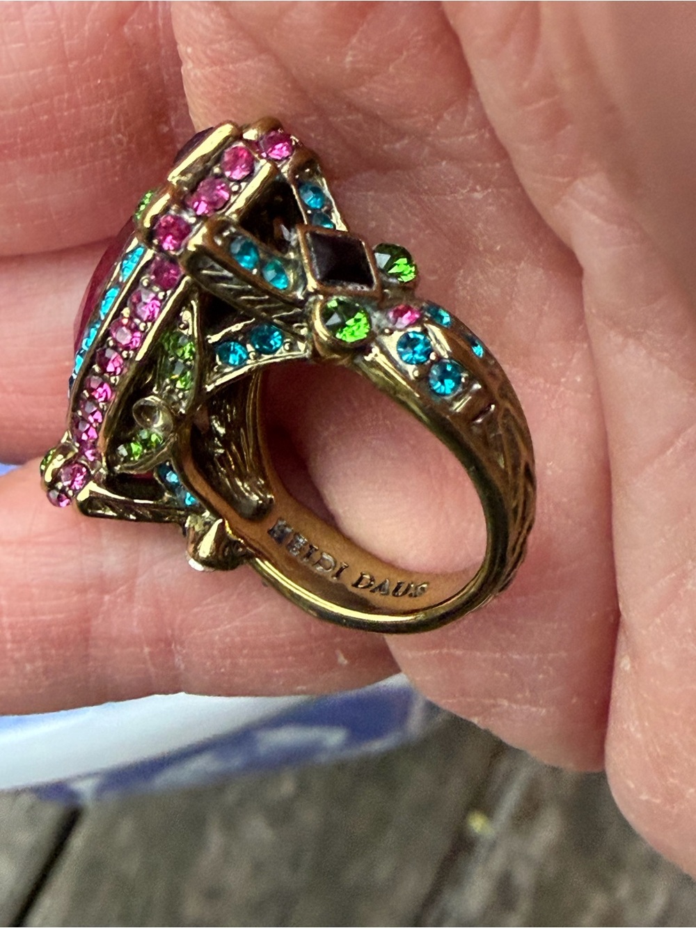 Heidi Daus Fuchsia Marquise Multicolor Crystal Statement Cocktail Ring. *Size 7 - Picture 7 of 8